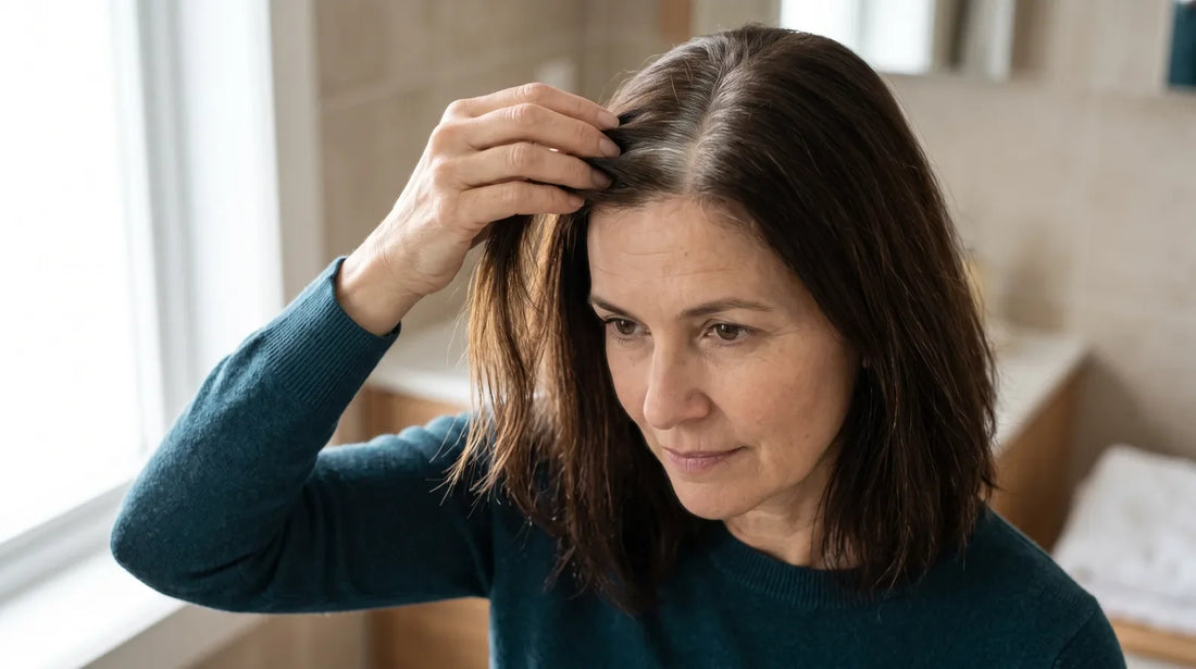 Repousse des cheveux blancs visible à la raie quinze jours après une coloration