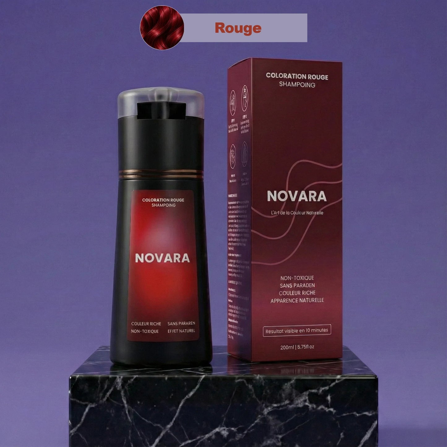 Flacon de shampoing colorant Novara, teinte rouge